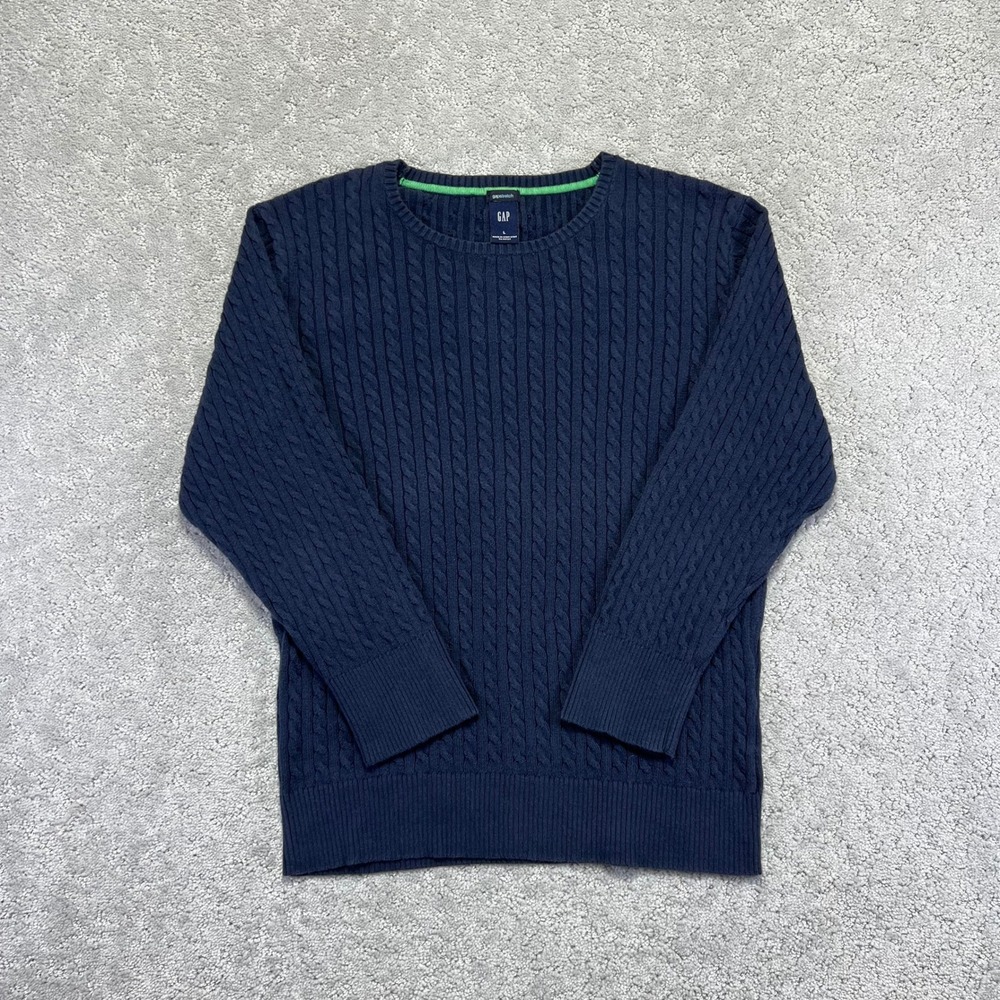 VINTAGE GAP Sweater Womens Large Navy Cable Knit Crewneck Cotton Stretch y2k